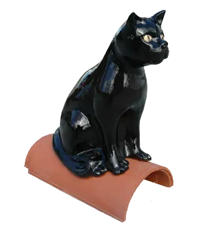 Декоративный элемент на кровлю Кошка сидящая, черная, глазурь, Purr-Keramik