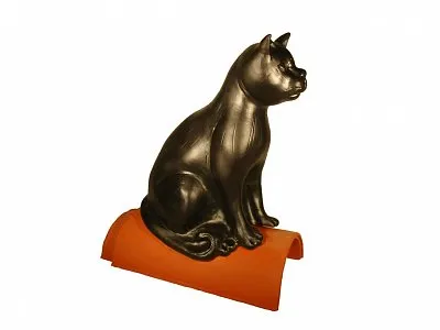 Декоративный элемент на кровлю Кошка сидящая, черная, ангоб, Purr-Keramik